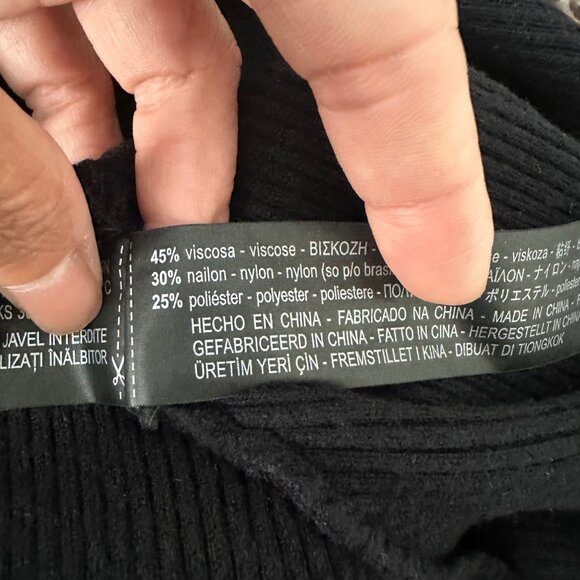 Zara Rib Knit Sweater Mock Neck Bat Sleeves Minimalist Black Sz M - Picture 6 of 7